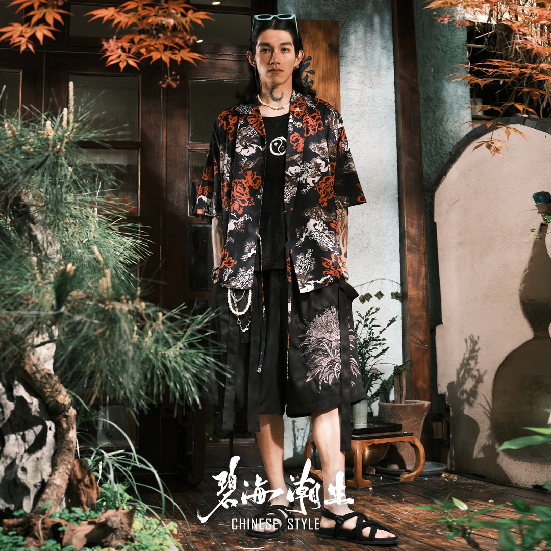 碧海潮生【刹那芳华/黑】春夏新款中国风新中式轻薄休闲刺绣短裤