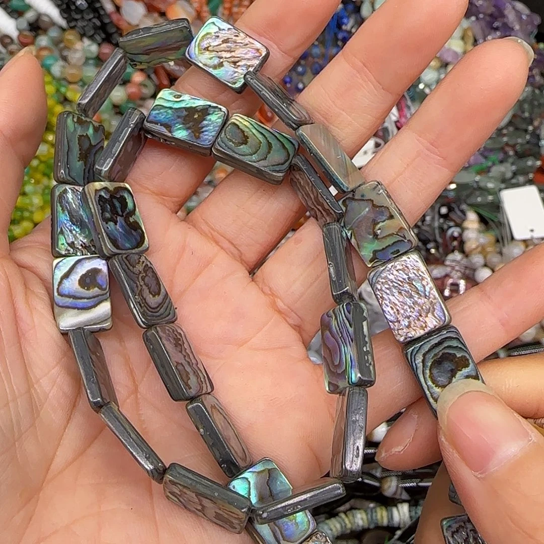 玛瑙/玉髓合金珠宝半成品鲍鱼贝10mm方块一条