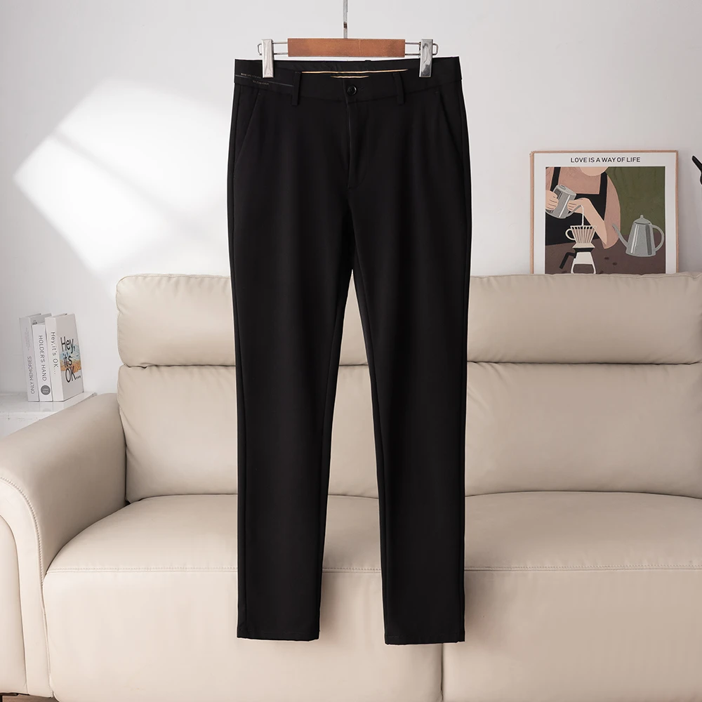 H1U039撤柜款！纯黑色！高弹力休闲裤男春夏薄款修身裤子商务百搭裤