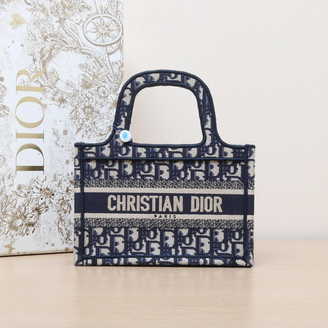95新 DIOR/迪奥 【黑黑】Book Tote 墨蓝色 帆布 手提包