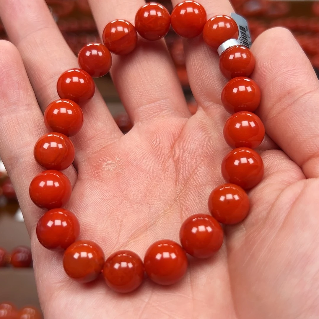 南红玛瑙未镶嵌手链川料火焰纹柿子红10m