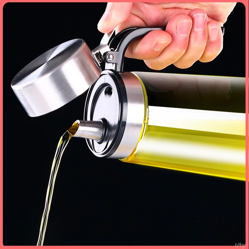 大号油罐单手按压家用装油嘴醋壶防漏油不挂油厨房精选不锈钢盖