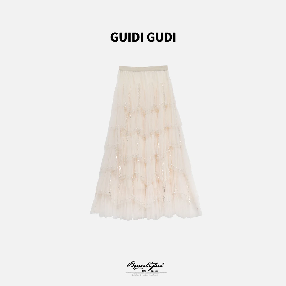 GUIDI GUDI【星月传说】加蓝重工女人味珠纱半裙