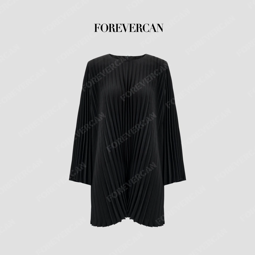 FOREVERCAN“画框游走”重工风琴百褶建筑线条感连衣裙SD53069