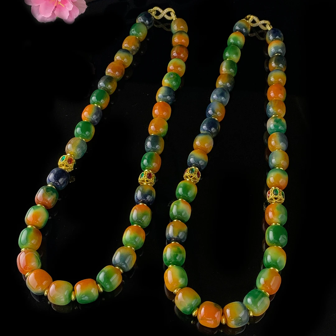 S8190【福嘟嘟珠宝】长寿石 药王石桶珠玛瑙项链-多样性只发一件