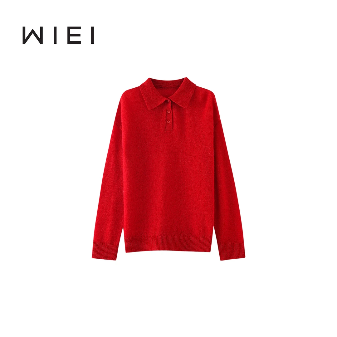 《WI EI》POLO领宽松套头慵懒风针织时尚感毛衣7A214