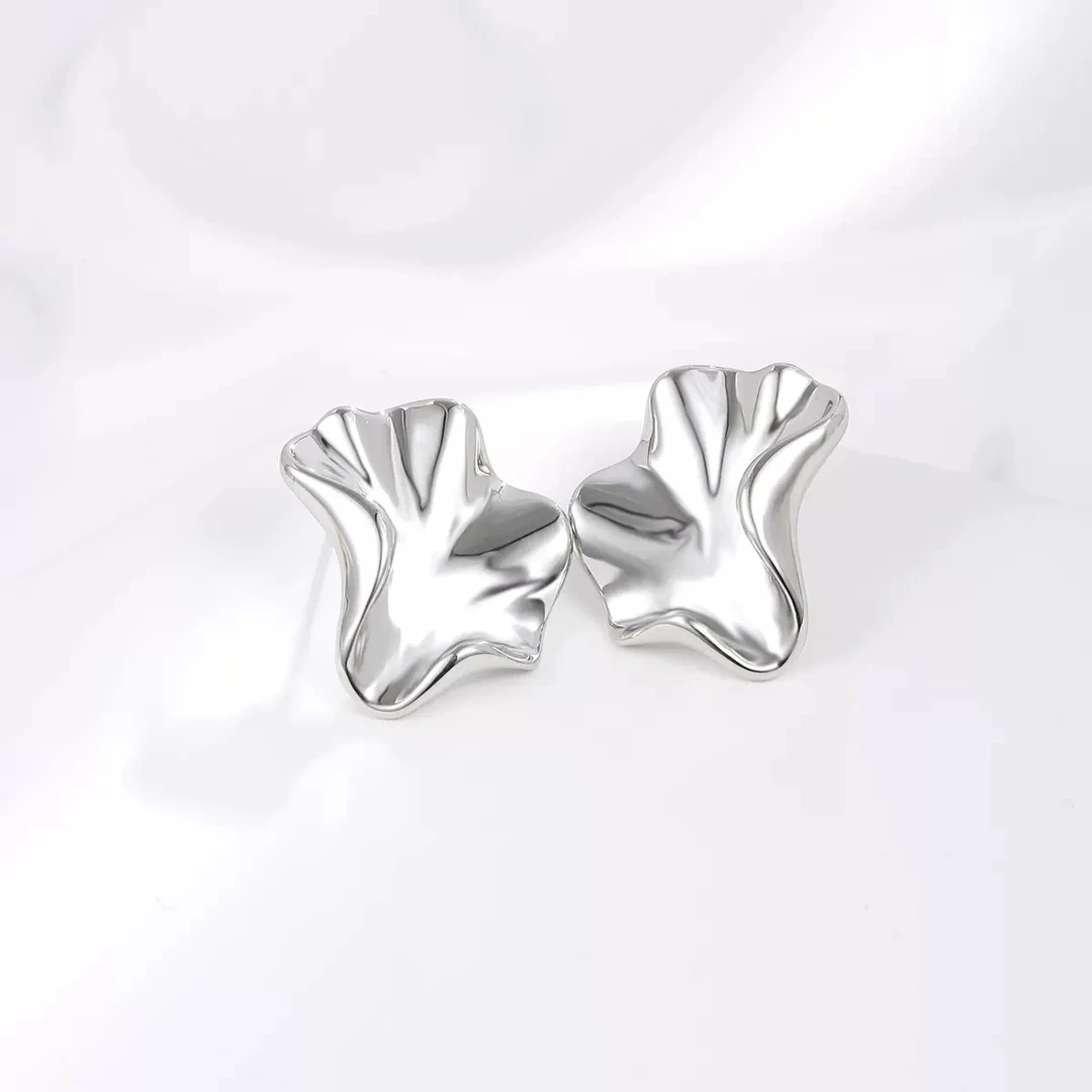 铜合金耳饰 ins风不规则凹凸金属耳钉925純银针时尚气质耳饰简约