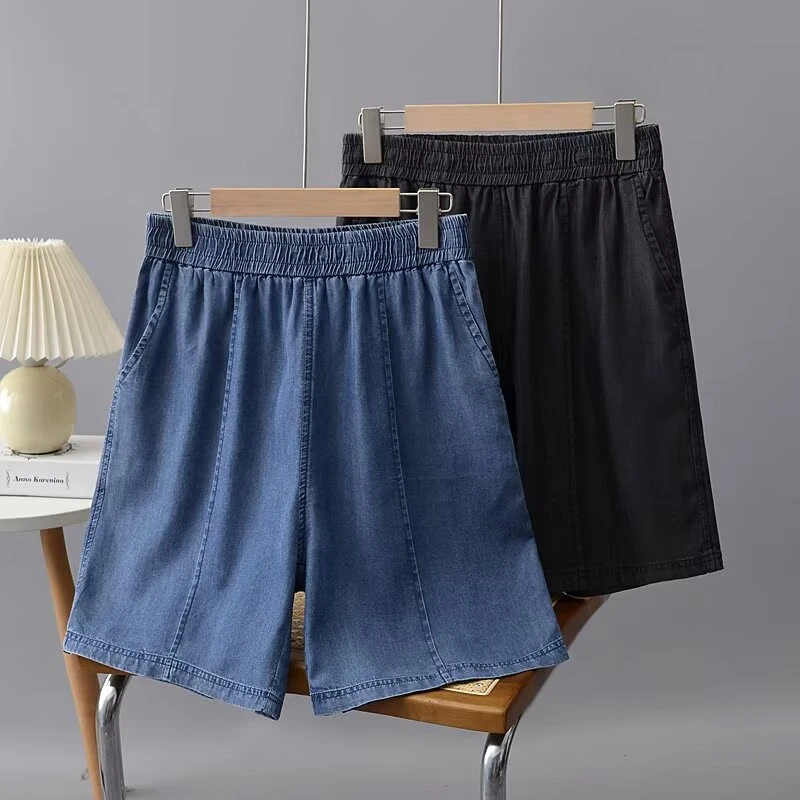 中裤高腰短裤高弹力大码牛仔裤直筒裤夏季女薄款