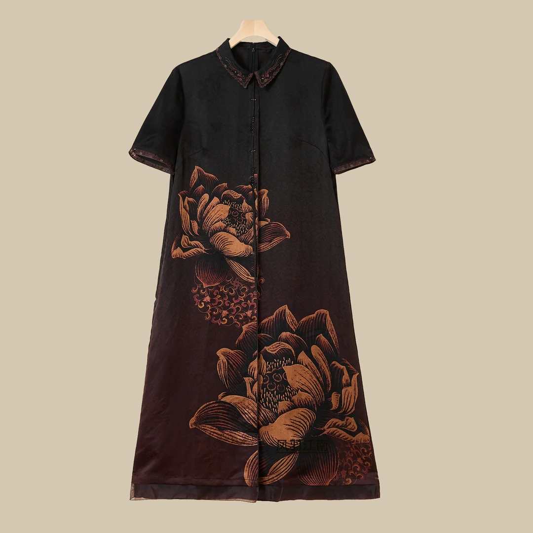 王漂亮 非遗香云纱  新中式国风气质时尚减龄改良旗袍连衣裙88285