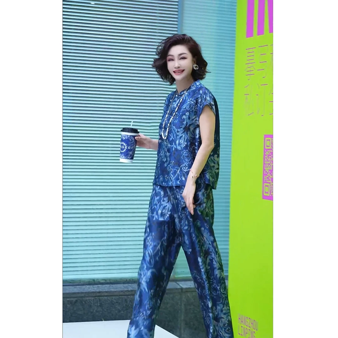 【青花瓷裤子两穿】HSY891休闲裤复古阔腿宽松