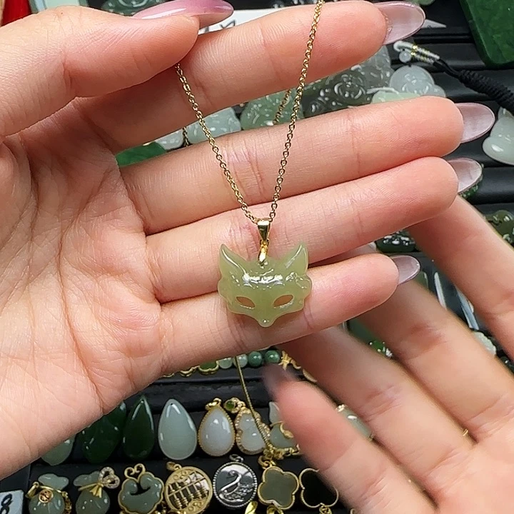 颈饰银S925镶嵌和田玉送链子送绳