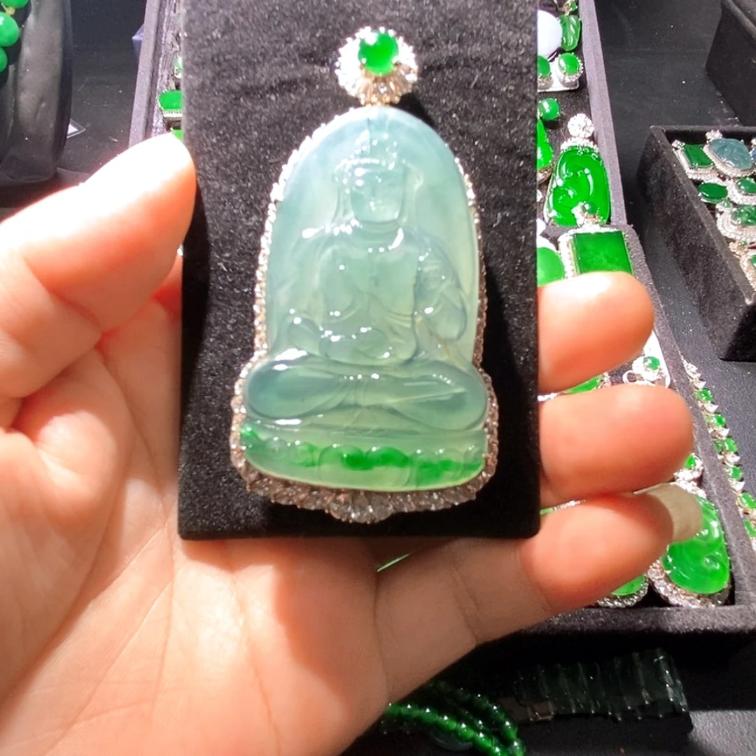翡翠银S925镶嵌吊坠(不含链)A货翡翠26