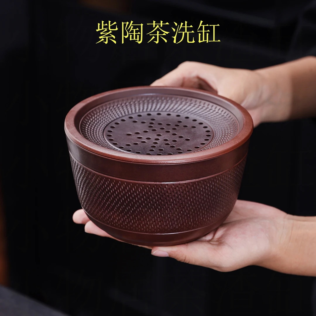 创意带盖陶瓷烟灰缸防飞灰紫陶跳刀建水茶渣缸桌面专用复古创意