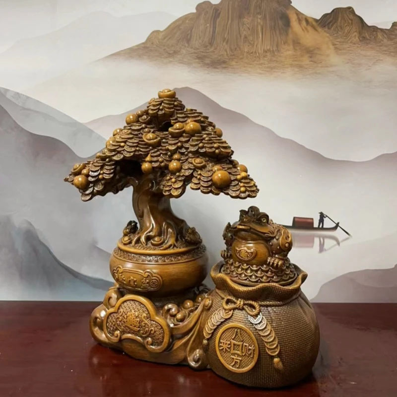 聚宝盆发财树摇钱树摆件工艺品（金蟾可以360度旋转）长38高38