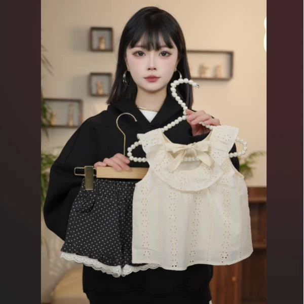 【YN童品】女宝套装夏季蝴蝶结两件套蕾丝法式套装米色气质可爱