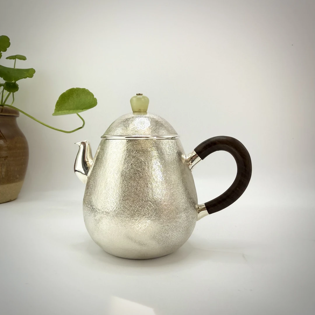 足银木质银制品 足银999龙蛋泡茶壶