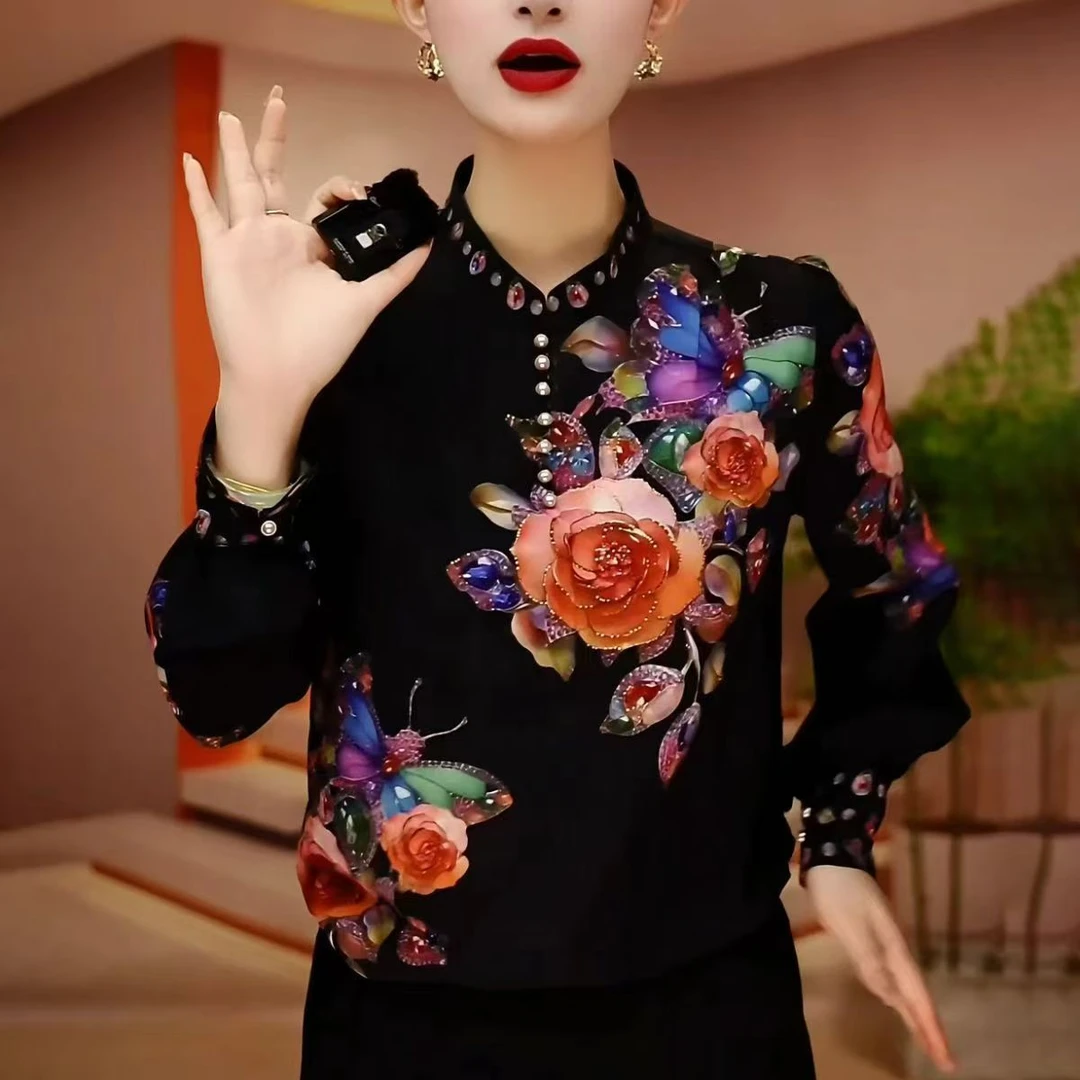 【澳绒一体数码印花】新款时尚保暖气质妈妈洋气印花打底衬衣2