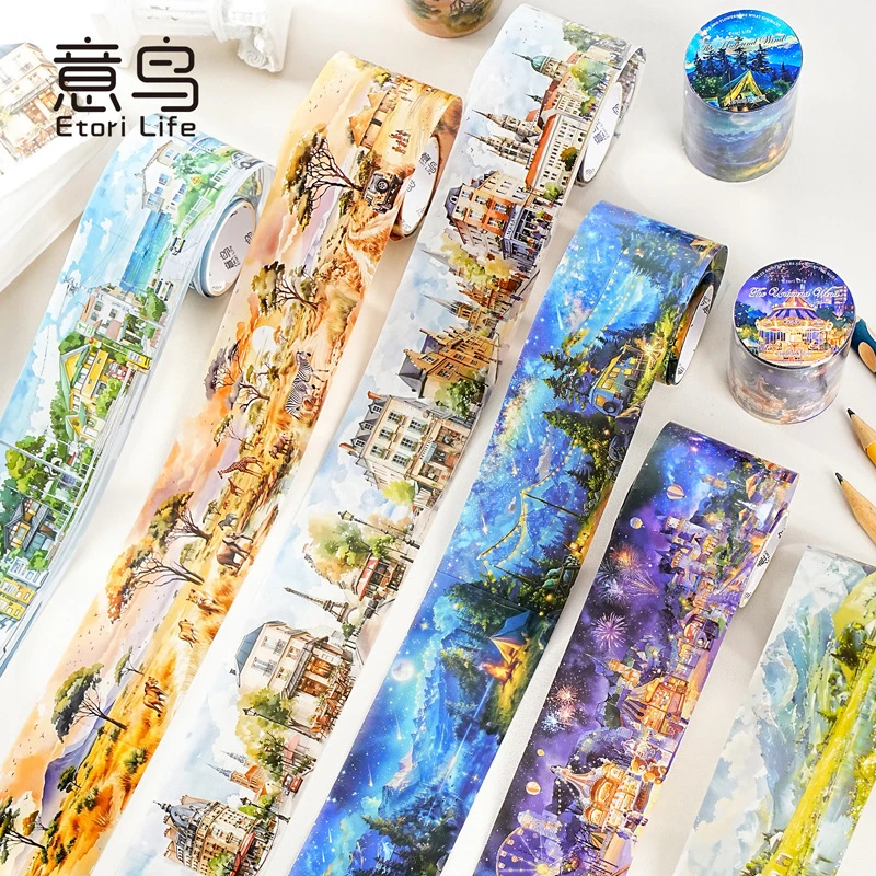 意鸟etori白墨胶带 自由的风系列 PET造景手账DIY素材装饰 6款选