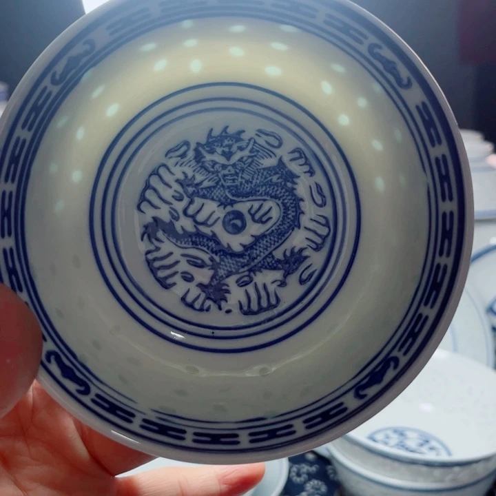 青花玲珑5寸饭碗龙纹