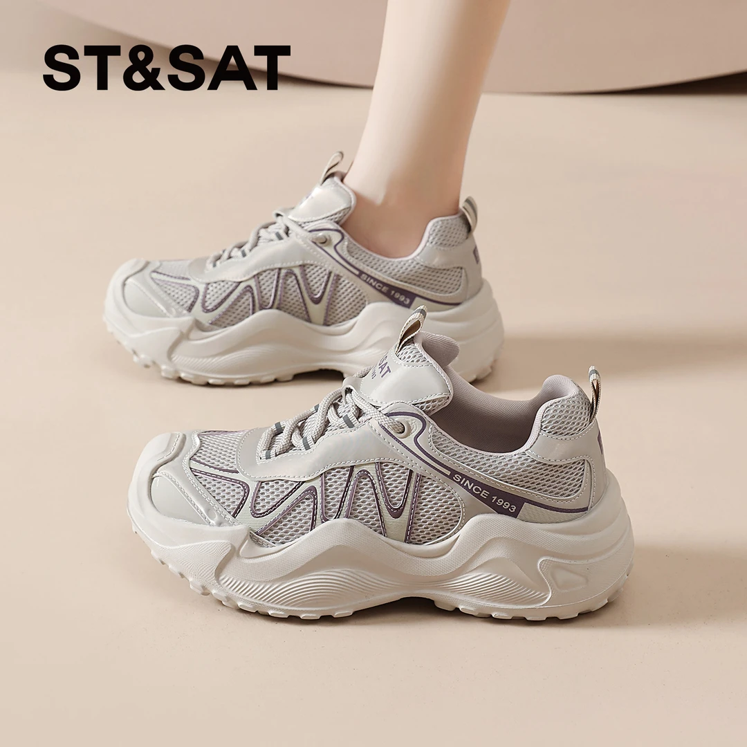 星期六德训鞋女款爆款2025新款季时尚休闲女鞋网面透气低帮运动鞋