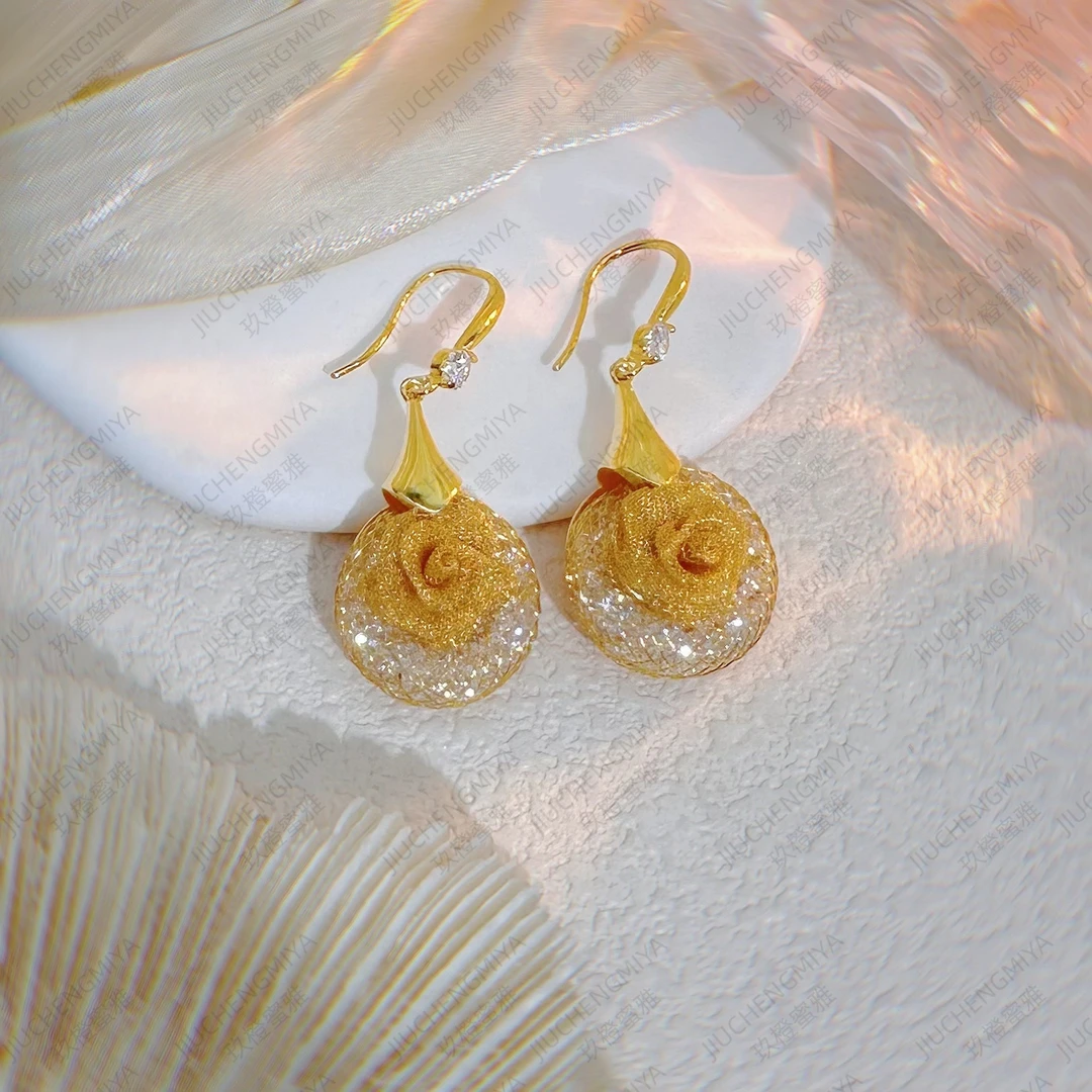 铜合金合成锆石耳饰 云珮KL817时尚气质百搭高级感金色玫瑰花耳环