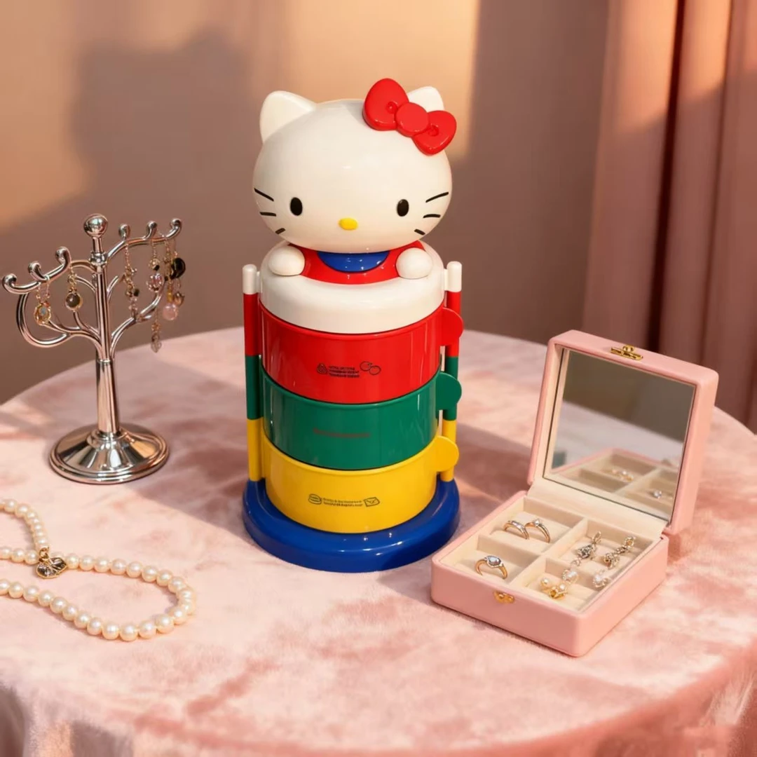 【大号高品质】HelloKitty收纳盒旋转三层开头收纳kt首饰盒梳妆台