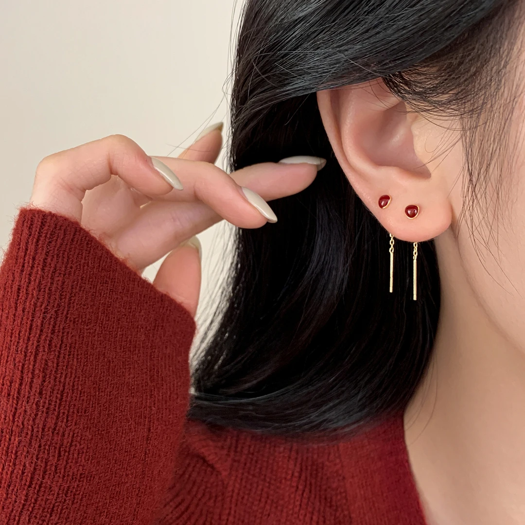 925银耳饰 925纯银红豆耳线2026马过新年小众设计感耳环女本命年