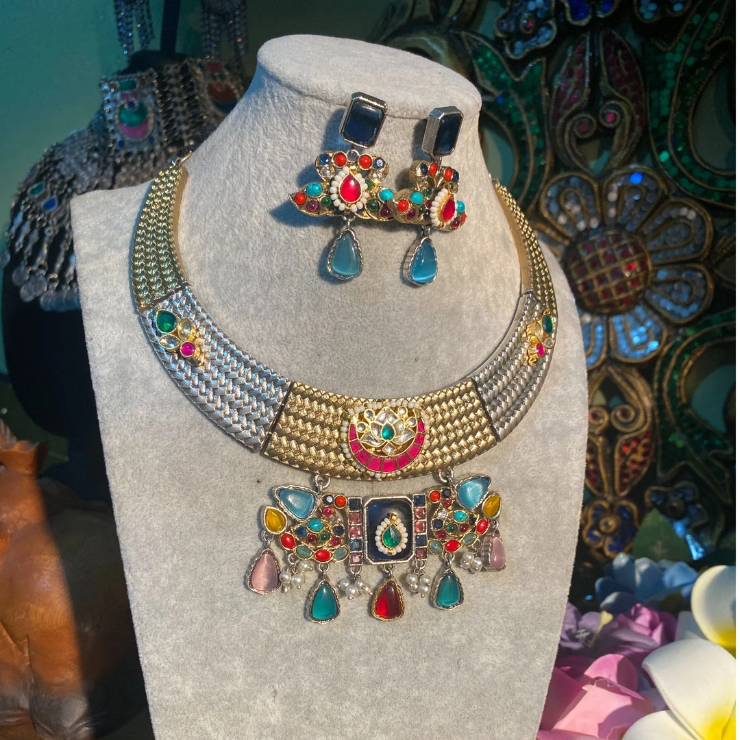 铜合金棉绳项链 手工彩色夸张民族风项圈轻奢复古/宫廷项圈101082