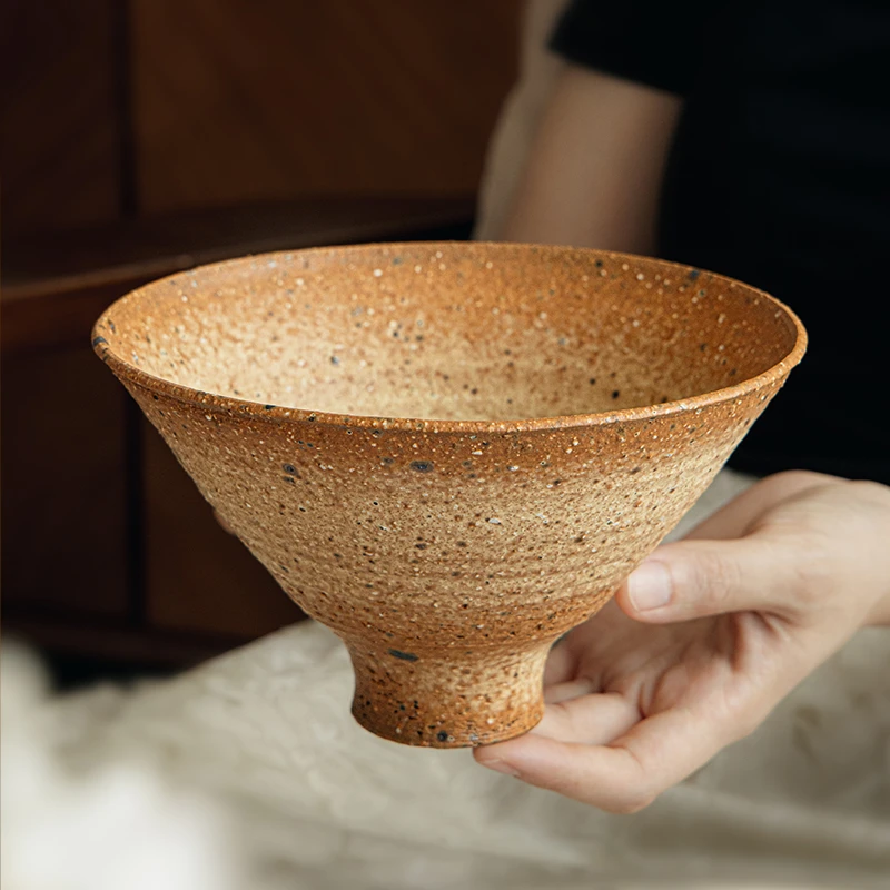 小悠家 国内手作侘寂风高脚碗粗陶斗笠菜碗日式拉面碗民宿餐具