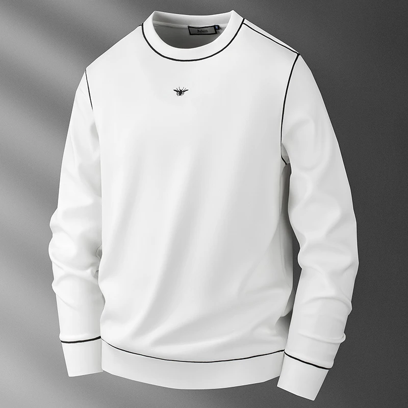 卢密洛布登高端莫代尔卫衣男秋季时尚刺绣小蜜蜂休闲圆领套头长袖