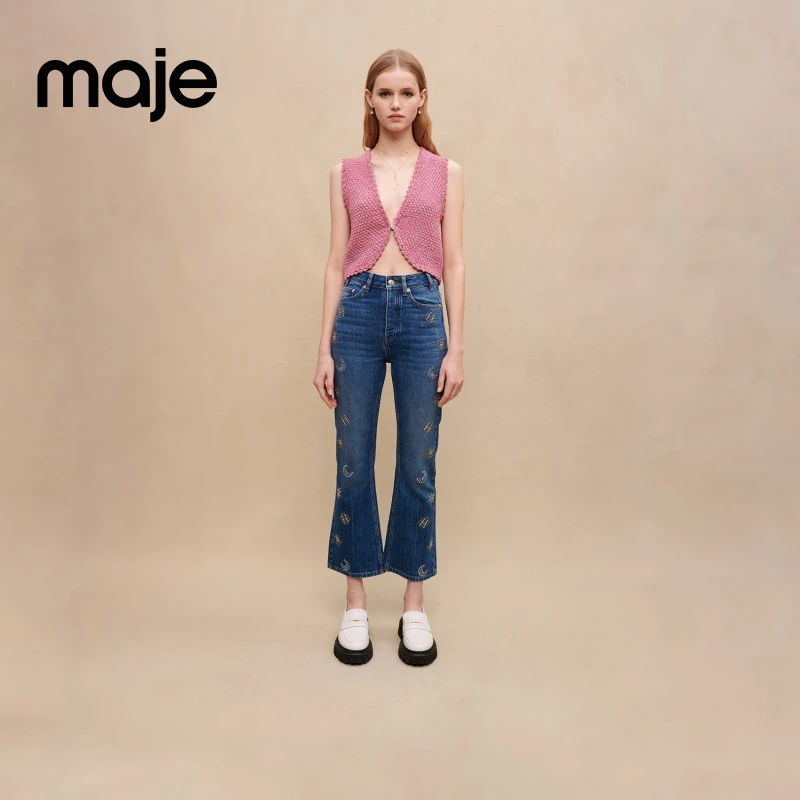 【博主同款】Maje女装时尚设计感高腰牛仔裤长款休闲裤MFPJE00445