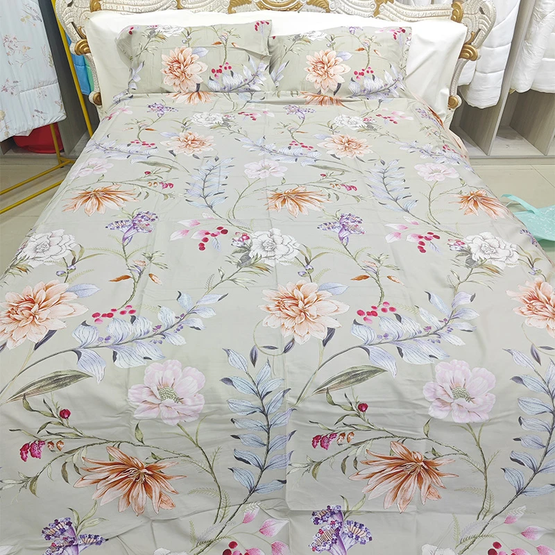 100支全棉数码印花四件套 春日花香棕