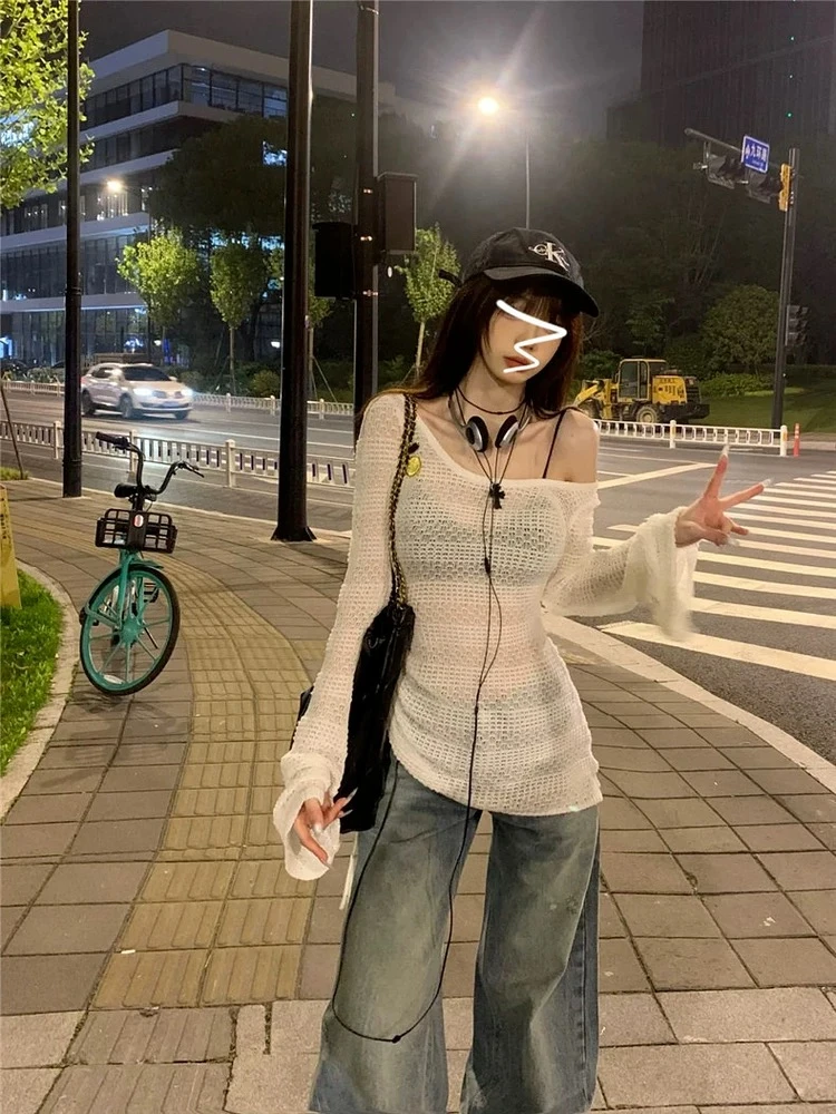 【美丽动人】性感辣妹防晒薄款喇叭针织镂空冰爽丝罩衫上衣＃2260