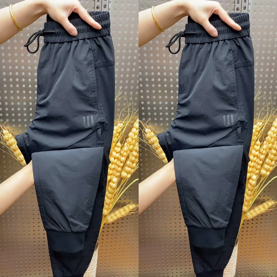 春夏新款男士户外工装裤束脚卫裤宽松潮牌速干哈伦裤松紧腰休闲裤