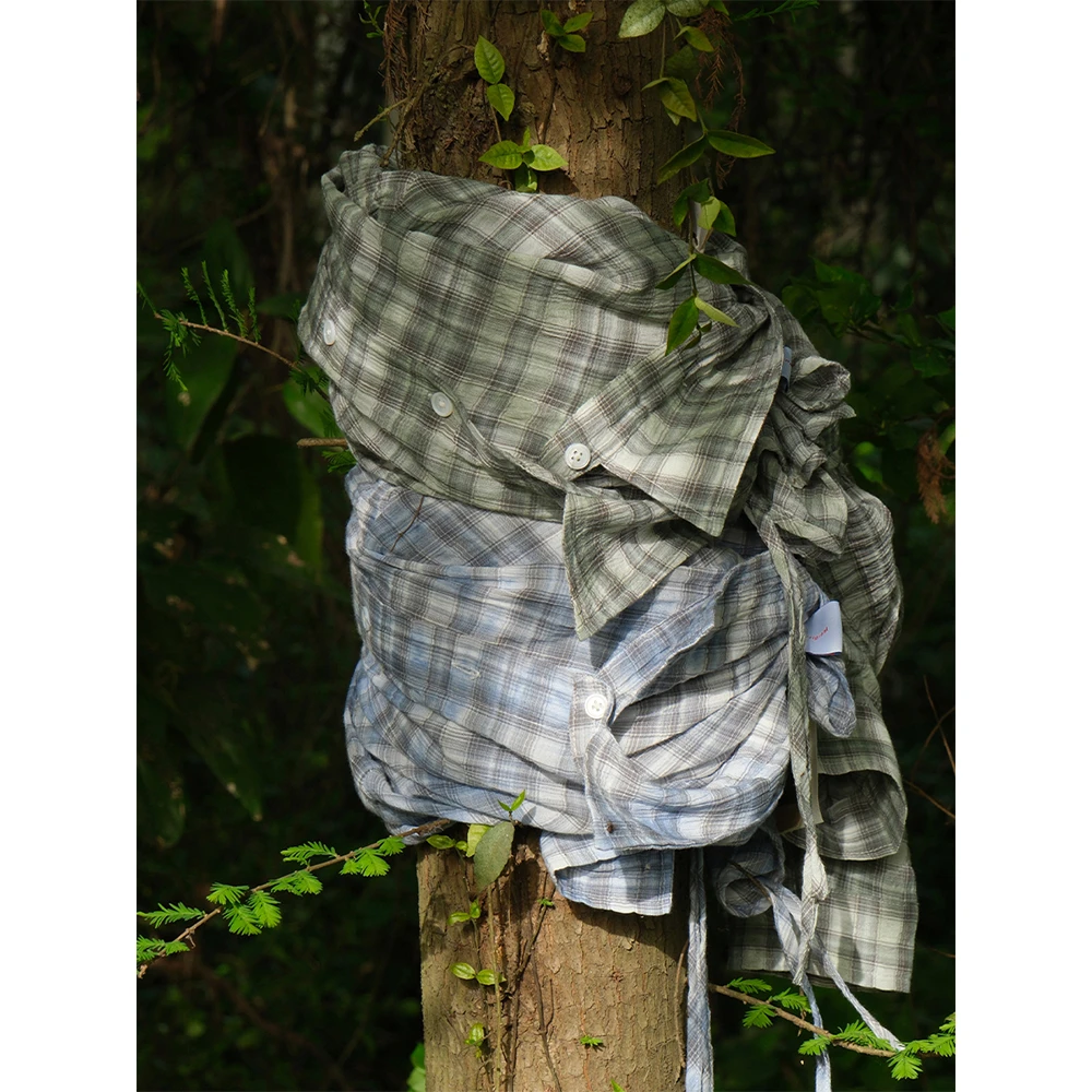 TRIFFER夏季轻薄防晒褶皱格子衬衫 透气亲肤男女款