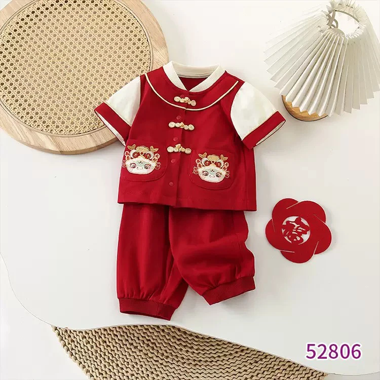 2025年夏季新品婴儿套装国风宝宝生日礼服套装短袖两件套