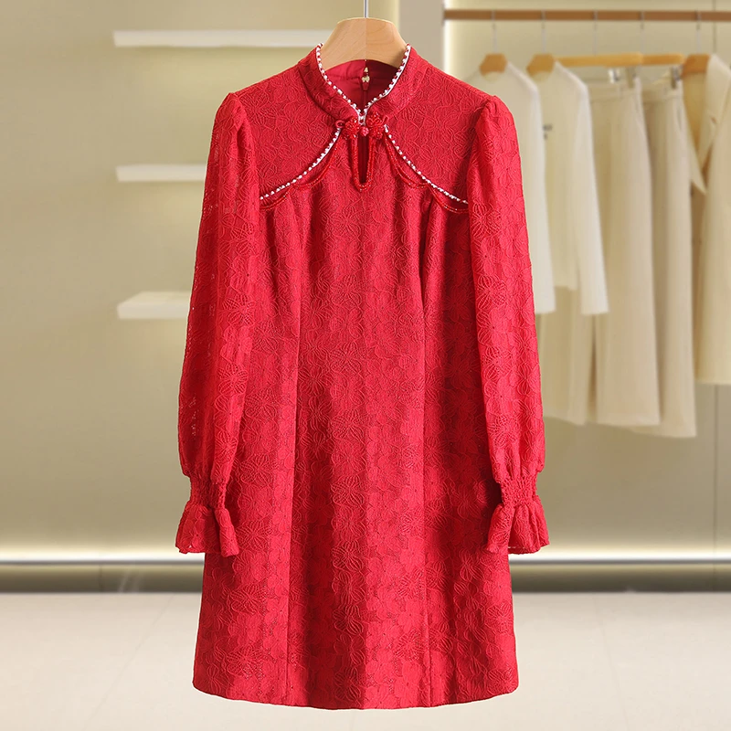 【伍莎-自营】新中式盘扣立领改良旗袍连衣裙#QYX48L022