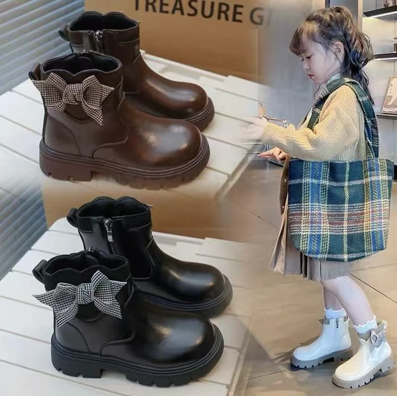 女童马丁靴2025秋冬季新款儿童洋气时尚蝴蝶结小短靴加绒女宝单靴