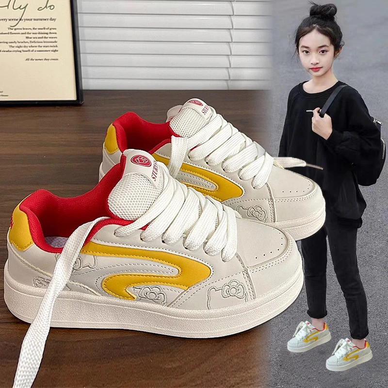 ABC儿童少女心米色面包鞋女ins潮2025春秋季爆款板鞋休闲小白鞋潮