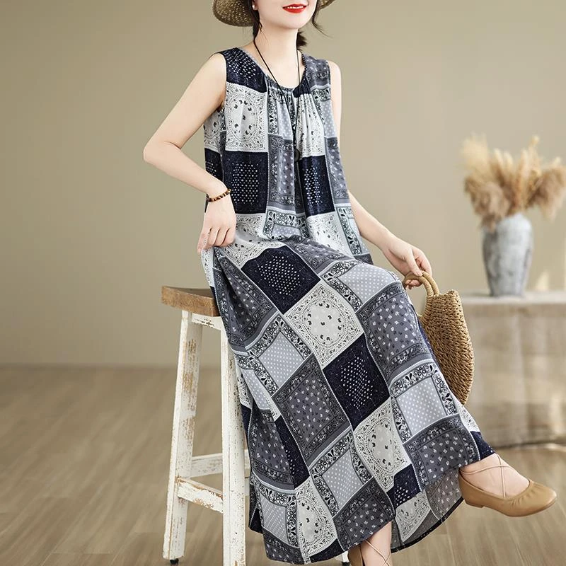 2025新款夏季纯棉绸连衣裙女长款高端大气上档次睡衣无袖妈妈睡裙