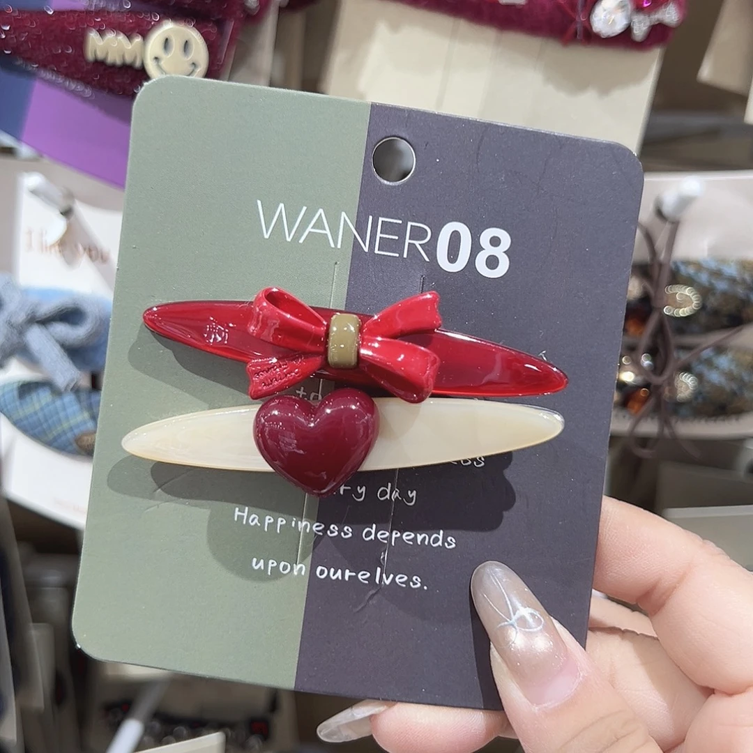 非金属红色蝴蝶结爱心鸭夹