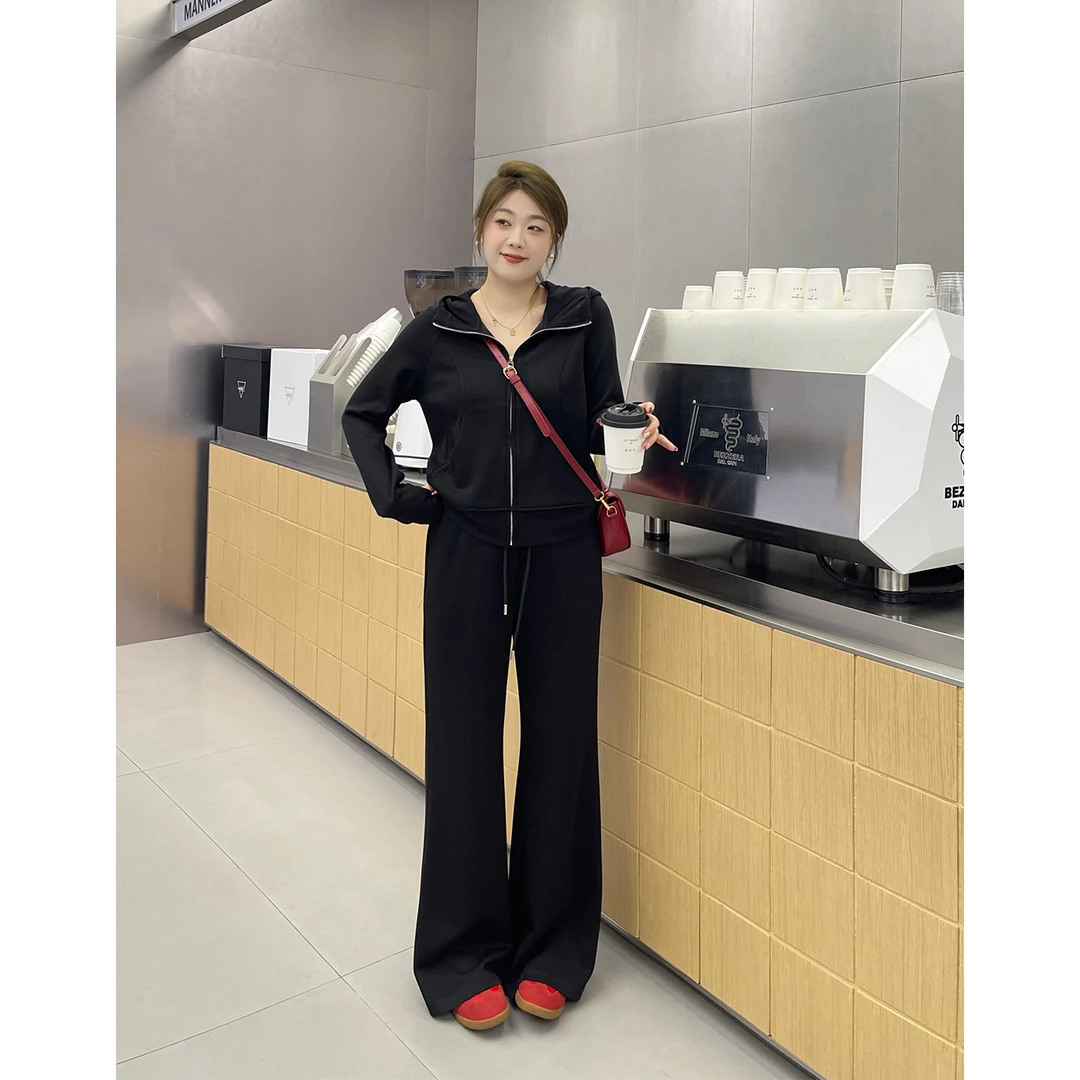 QC宣宣【轻氧春日】微胖大码女早春运动卫衣+微喇裤套装 ZY412F26