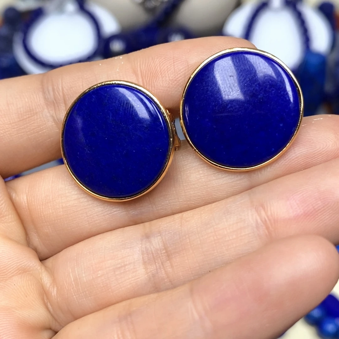 青金石银S925镀金镶嵌耳饰