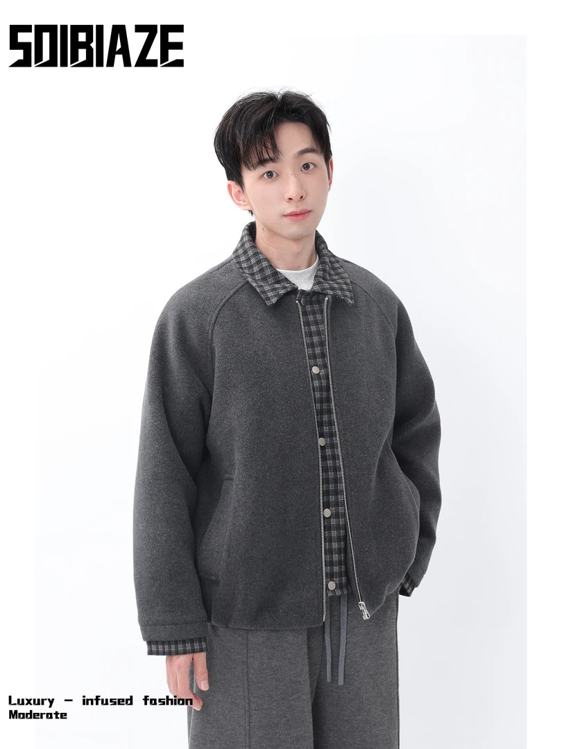 SO IBIAZE 冬季夹克宽松百搭外套假两件韩系潮流男款轻奢简约风