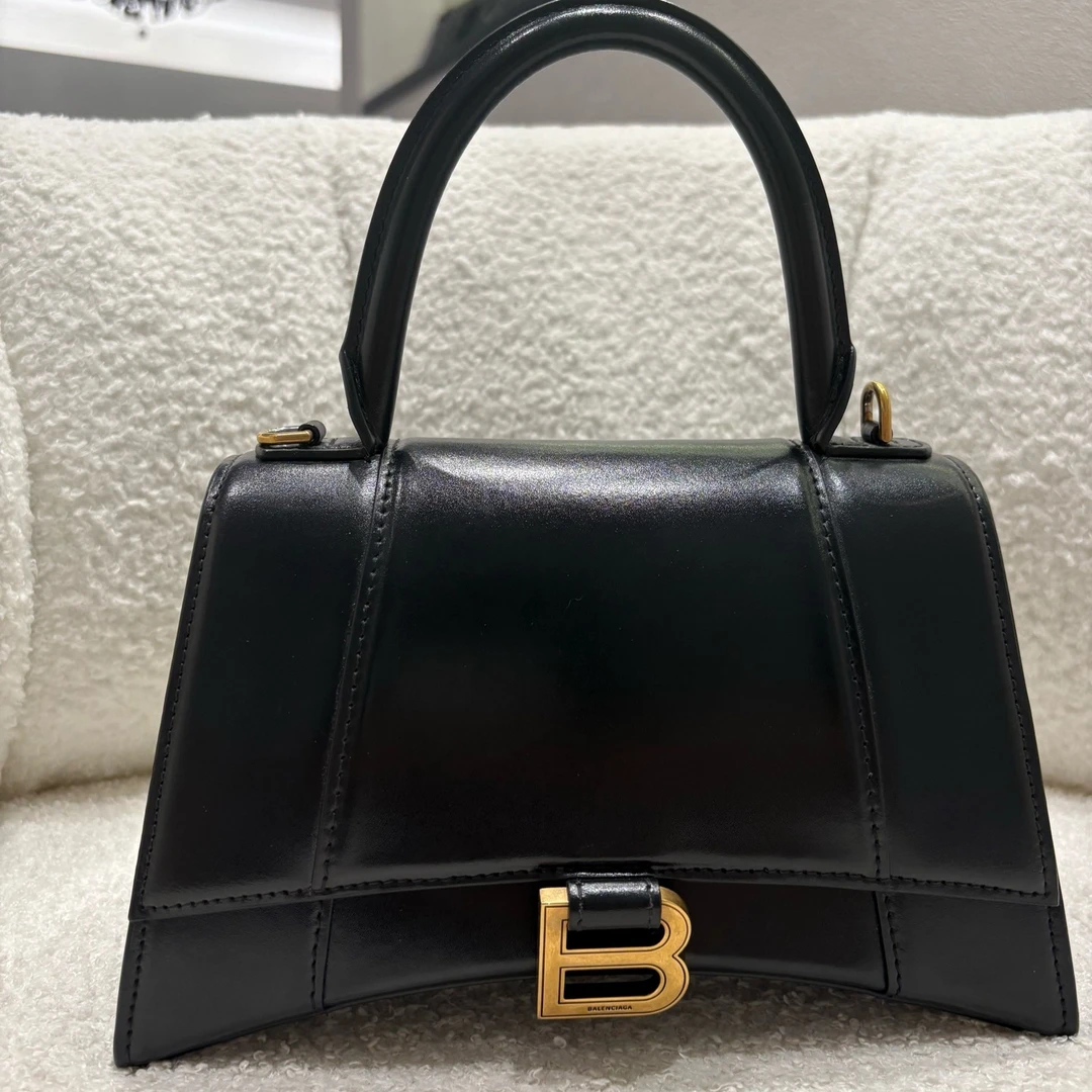 99新 Balenciaga/巴黎世家 N0951 巴黎世家 光面沙漏黑金 牛皮革