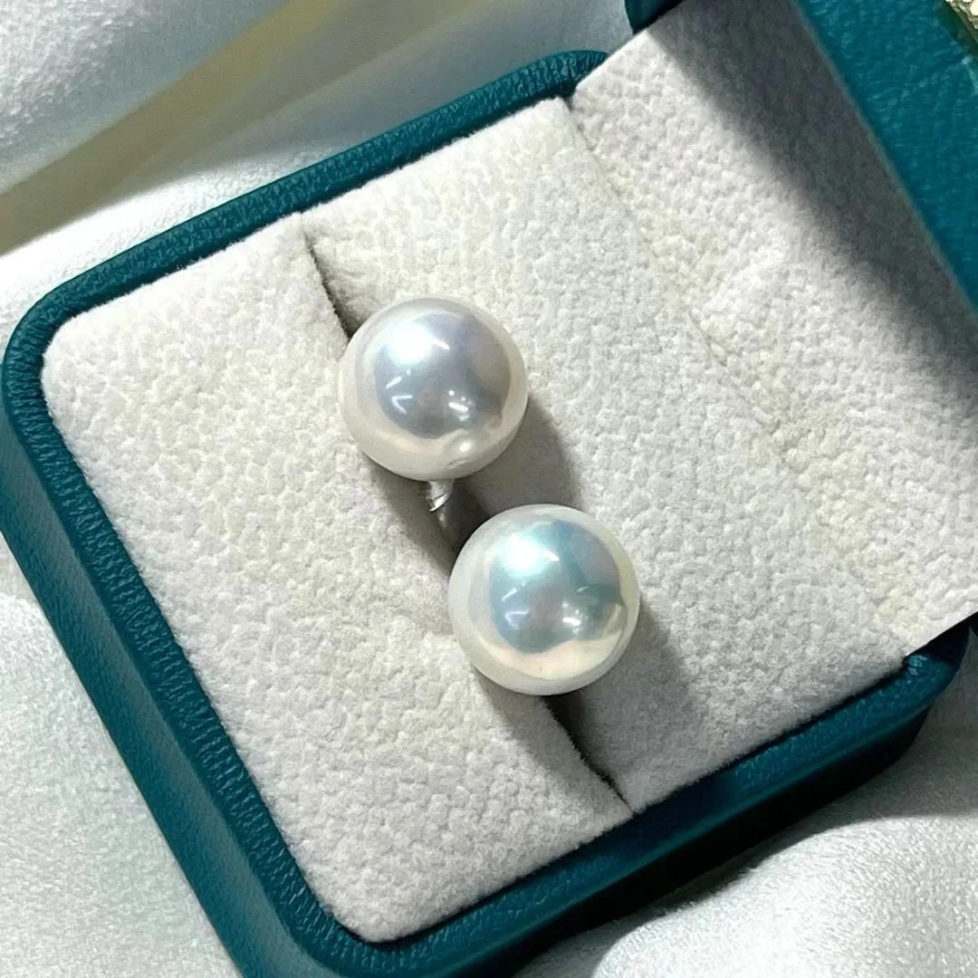 925银耳饰 空姐素耳钉 9-10mm 正圆极光几乎无暇时尚百搭贝珠经典