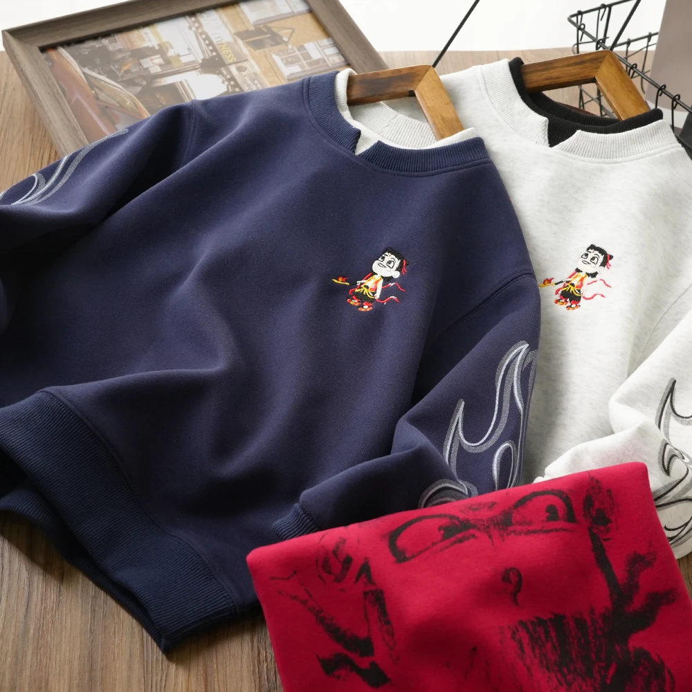 春季新款儿童哪吒刺绣潮流假两件男童卫衣时尚中大童上衣MT25029