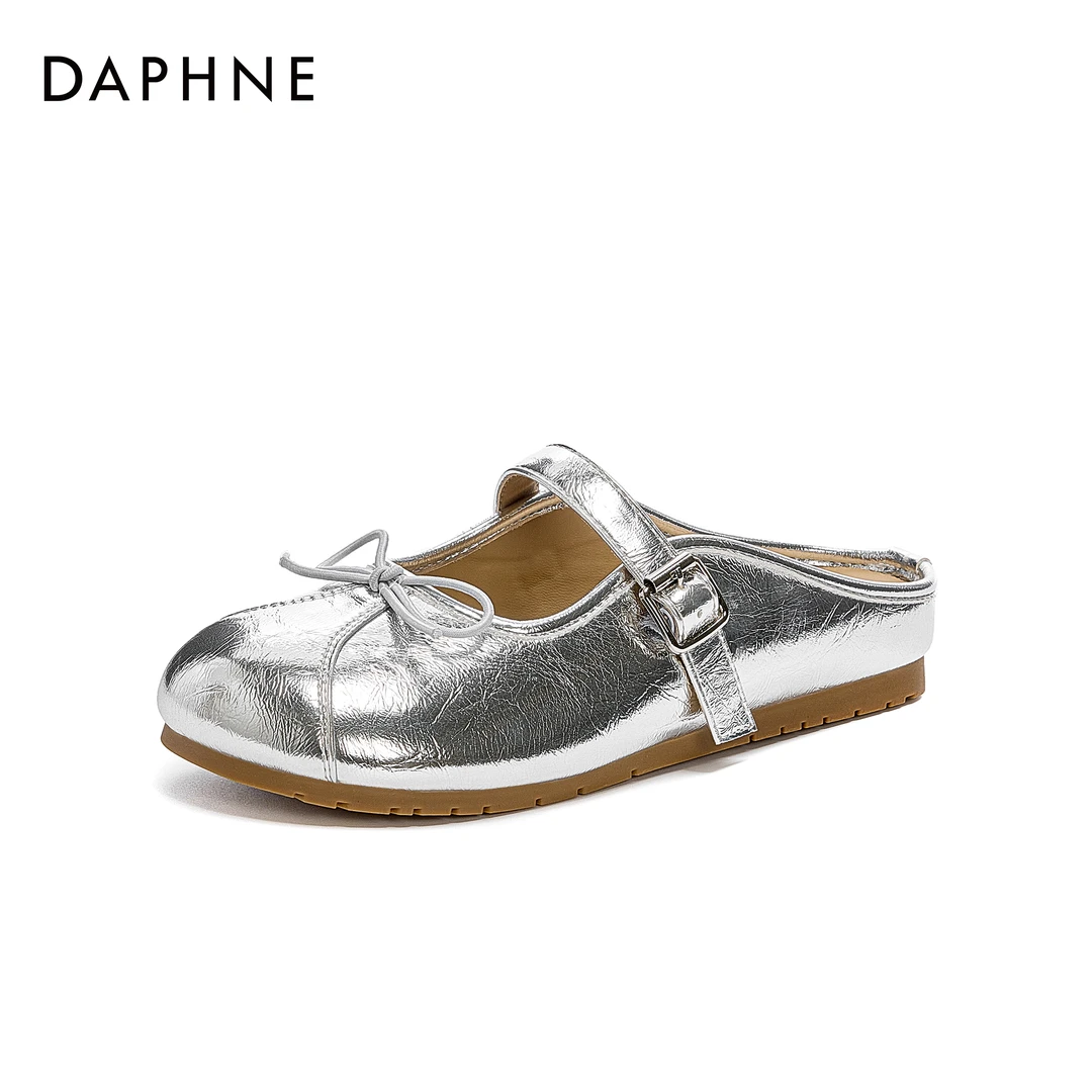 达芙妮百搭小众2025年春夏季新法式气质包头半拖鞋外穿浅口蝴蝶结