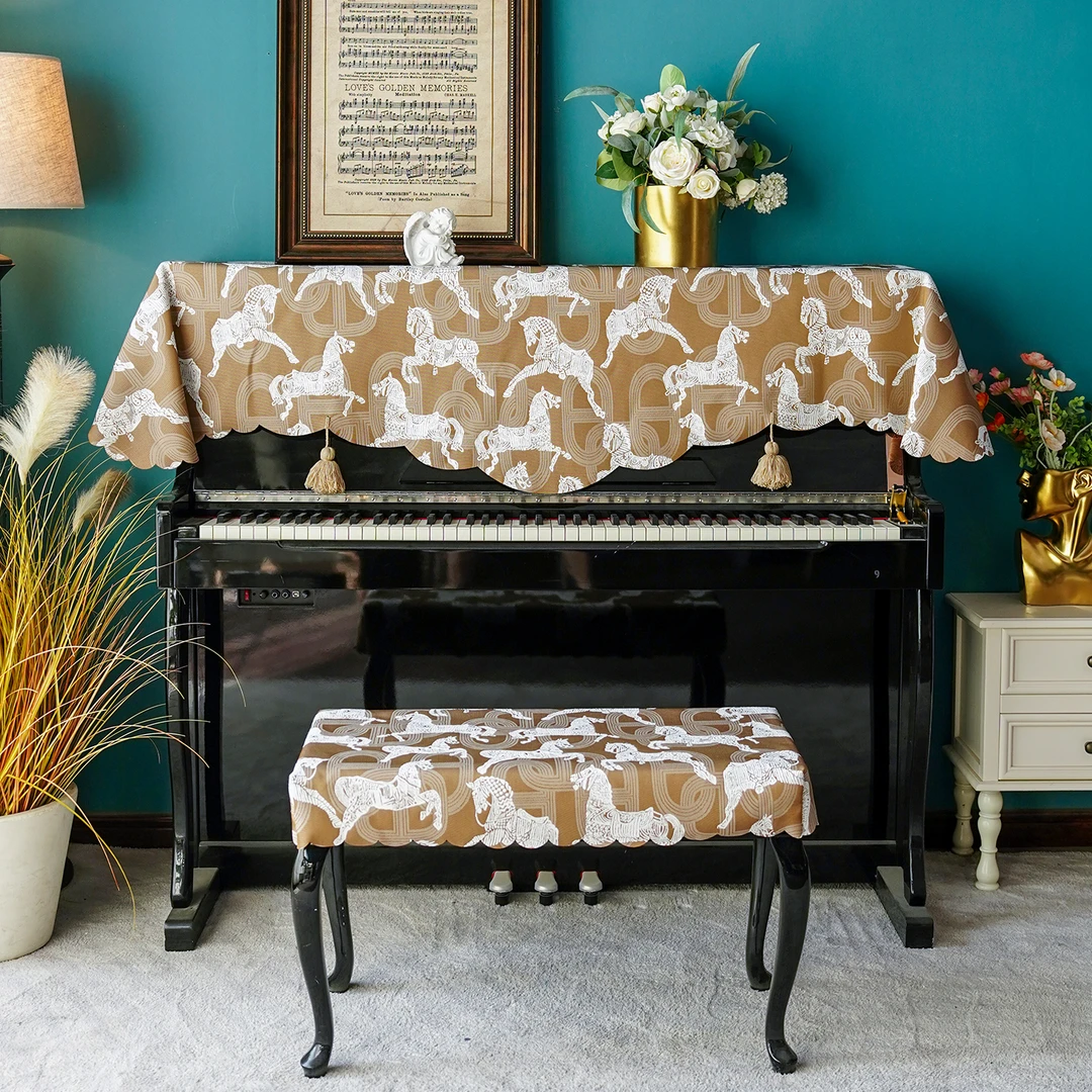 钢琴防尘罩盖巾通用钢琴盖布新款轻奢古典电子琴防尘盖布凳子套罩