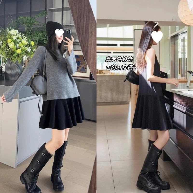 美洋同款 赫敏连衣裙 真两件魔法学院~圆领背心裙高领套头衫